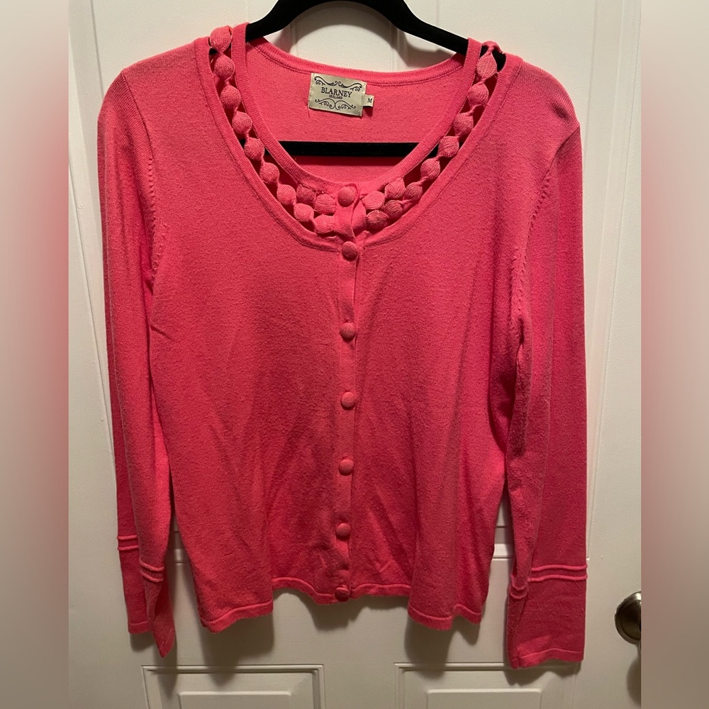 Blarney Ireland coral Pink cardigan Sweater M EUC